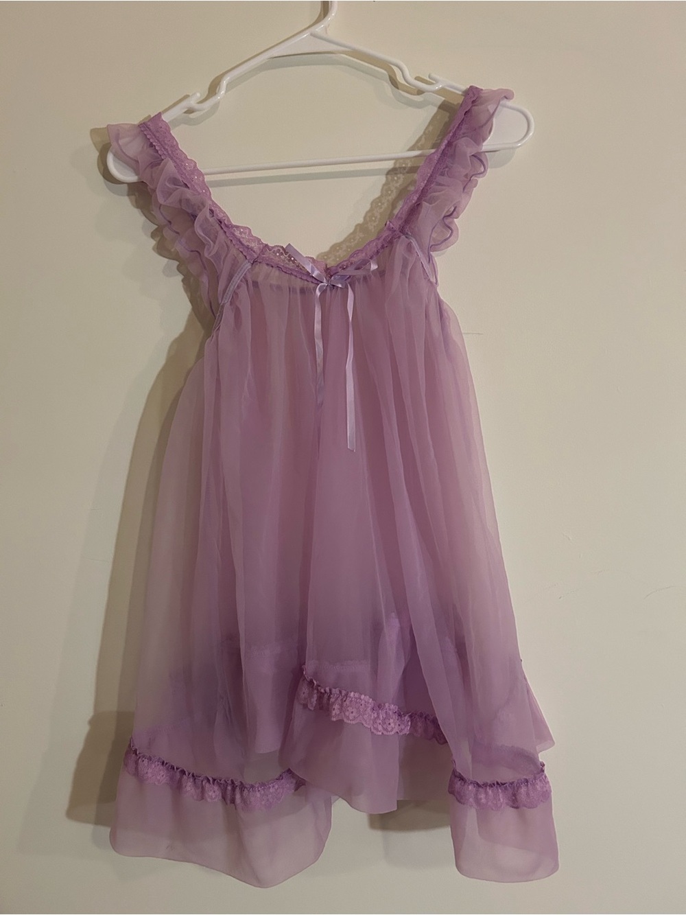 Lavender Sheer Ruffle Babydoll Nightdress - Unbranded